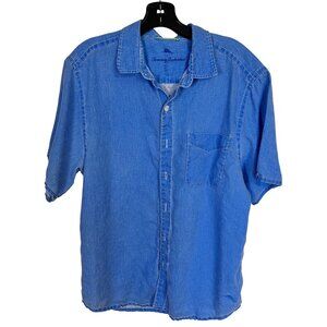 Tommy Bahama Blue Linen Shirt Short Sleeve Button Up Mens Lightweight Medium